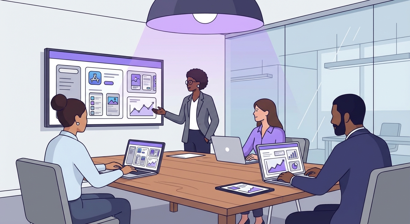 Product marketing team collaborating on screenshots